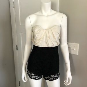 Asos Playsuit Romper Black Lace White 6 Strapless